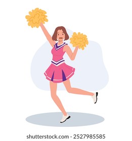 Energetic cheerleader girl in a bright uniform holding pom poms. Ideal for Fun and Sporty Projects.