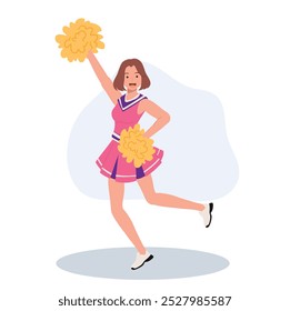 Energetic cheerleader girl in a bright uniform holding pom poms. Ideal for Fun and Sporty Projects.