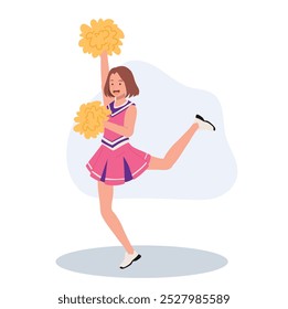 Energetic cheerleader girl in a bright uniform holding pom poms. Ideal for Fun and Sporty Projects.