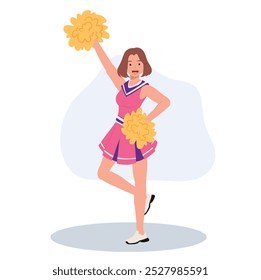 Energetic cheerleader girl in a bright uniform holding pom poms. Ideal for Fun and Sporty Projects.