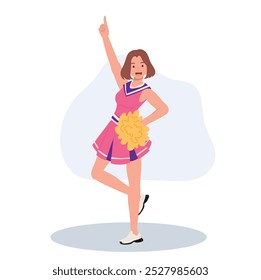 Energetic cheerleader girl in a bright uniform holding pom poms. Ideal for Fun and Sporty Projects.