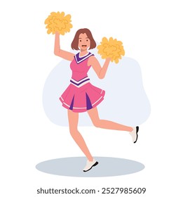 Energetic cheerleader girl in a bright uniform holding pom poms. Ideal for Fun and Sporty Projects.