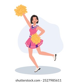 Energetic cheerleader girl in a bright uniform holding pom poms. Ideal for Fun and Sporty Projects.