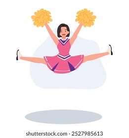 Energetic cheerleader girl in a bright uniform holding pom poms. Ideal for Fun and Sporty Projects.