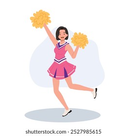 Energetic cheerleader girl in a bright uniform holding pom poms. Ideal for Fun and Sporty Projects.