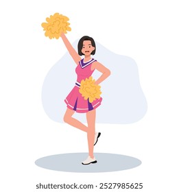 Energetic cheerleader girl in a bright uniform holding pom poms. Ideal for Fun and Sporty Projects.