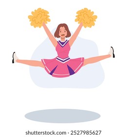 Energetic cheerleader girl in a bright uniform holding pom poms. Ideal for Fun and Sporty Projects.