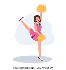 Energetic cheerleader girl in a bright uniform holding pom poms. Ideal for Fun and Sporty Projects.