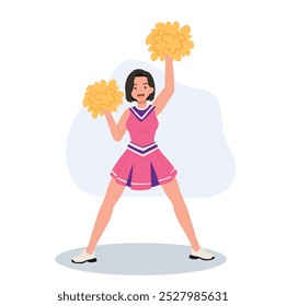 Energetic cheerleader girl in a bright uniform holding pom poms. Ideal for Fun and Sporty Projects.