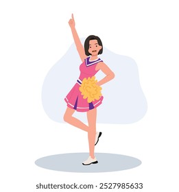 Energetic cheerleader girl in a bright uniform holding pom poms. Ideal for Fun and Sporty Projects.