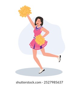 Energetic cheerleader girl in a bright uniform holding pom poms. Ideal for Fun and Sporty Projects.