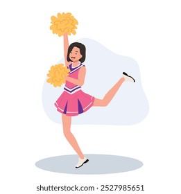 Energetic cheerleader girl in a bright uniform holding pom poms. Ideal for Fun and Sporty Projects.