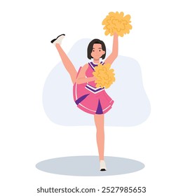 Energetic cheerleader girl in a bright uniform holding pom poms. Ideal for Fun and Sporty Projects.