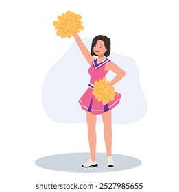 Energetic cheerleader girl in a bright uniform holding pom poms. Ideal for Fun and Sporty Projects.