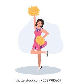 Energetic cheerleader girl in a bright uniform holding pom poms. Ideal for Fun and Sporty Projects.