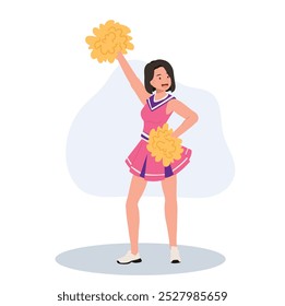 Energetic cheerleader girl in a bright uniform holding pom poms. Ideal for Fun and Sporty Projects.