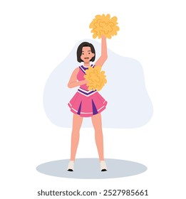 Energetic cheerleader girl in a bright uniform holding pom poms. Ideal for Fun and Sporty Projects.