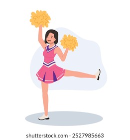 Energetic cheerleader girl in a bright uniform holding pom poms. Ideal for Fun and Sporty Projects.