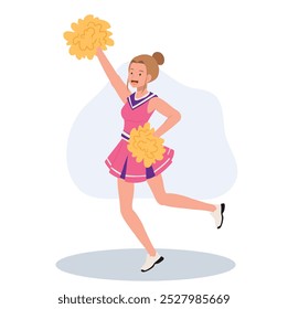 Energetic cheerleader girl in a bright uniform holding pom poms. Ideal for Fun and Sporty Projects.