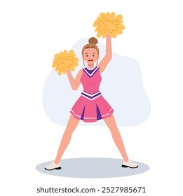 Energetic cheerleader girl in a bright uniform holding pom poms. Ideal for Fun and Sporty Projects.