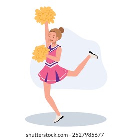 Energetic cheerleader girl in a bright uniform holding pom poms. Ideal for Fun and Sporty Projects.