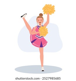 Energetic cheerleader girl in a bright uniform holding pom poms. Ideal for Fun and Sporty Projects.