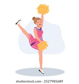 Energetic cheerleader girl in a bright uniform holding pom poms. Ideal for Fun and Sporty Projects.