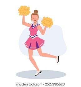 Energetic cheerleader girl in a bright uniform holding pom poms. Ideal for Fun and Sporty Projects.