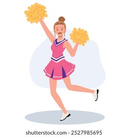 Energetic cheerleader girl in a bright uniform holding pom poms. Ideal for Fun and Sporty Projects.