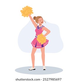 Energetic cheerleader girl in a bright uniform holding pom poms. Ideal for Fun and Sporty Projects.