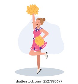 Energetic cheerleader girl in a bright uniform holding pom poms. Ideal for Fun and Sporty Projects.