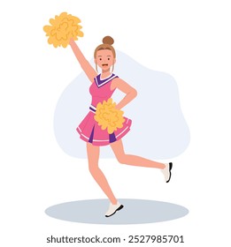 Energetic cheerleader girl in a bright uniform holding pom poms. Ideal for Fun and Sporty Projects.