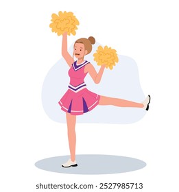 Energetic cheerleader girl in a bright uniform holding pom poms. Ideal for Fun and Sporty Projects.