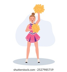 Energetic cheerleader girl in a bright uniform holding pom poms. Ideal for Fun and Sporty Projects.