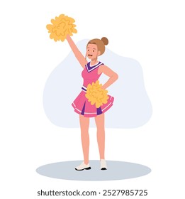 Energetic cheerleader girl in a bright uniform holding pom poms. Ideal for Fun and Sporty Projects.