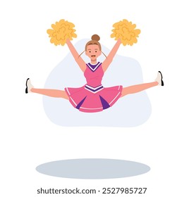 Energetic cheerleader girl in a bright uniform holding pom poms. Ideal for Fun and Sporty Projects.