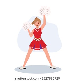 Energetic cheerleader girl in a bright uniform holding pom poms. Ideal for Fun and Sporty Projects.