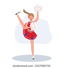 Energetic cheerleader girl in a bright uniform holding pom poms. Ideal for Fun and Sporty Projects.