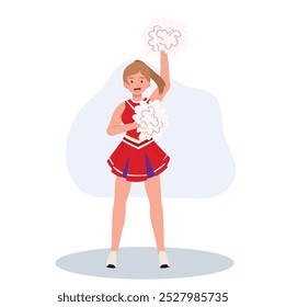 Energetic cheerleader girl in a bright uniform holding pom poms. Ideal for Fun and Sporty Projects.