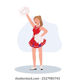 Energetic cheerleader girl in a bright uniform holding pom poms. Ideal for Fun and Sporty Projects.