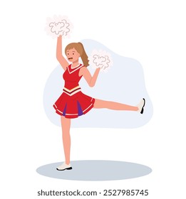 Energetic cheerleader girl in a bright uniform holding pom poms. Ideal for Fun and Sporty Projects.