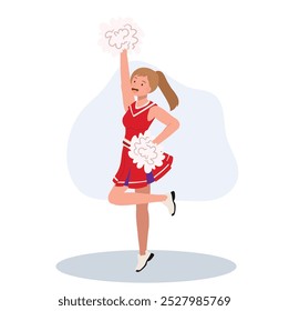 Energetic cheerleader girl in a bright uniform holding pom poms. Ideal for Fun and Sporty Projects.