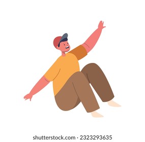 Energetic Child Boy Character Joyfully Leaping Through The Air, Expressing Pure Excitement And Freedom In Playful Jump