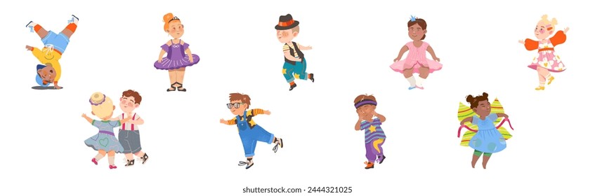 Energetic Children Dancing Moving to Music Rhythm Vector Set