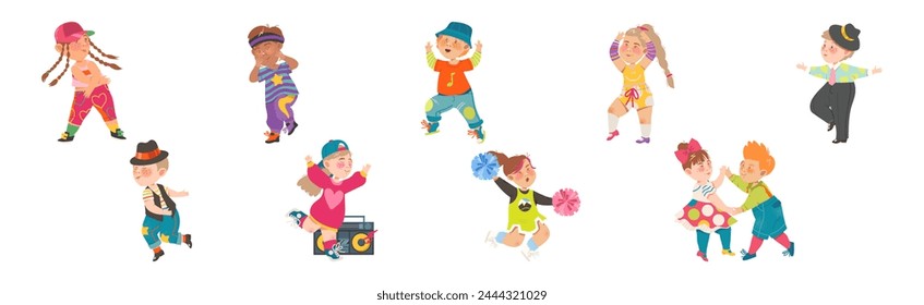 Energetic Children Dancing Moving to Music Rhythm Vector Set