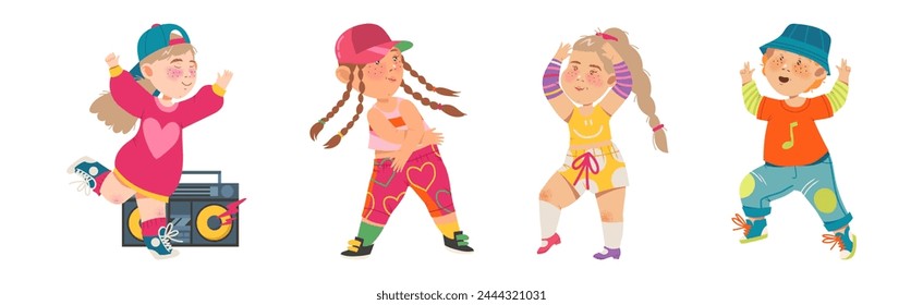 Energetic Children Dancing Moving to Music Rhythm Vector Set