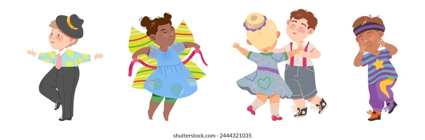 Energetic Children Dancing Moving to Music Rhythm Vector Set