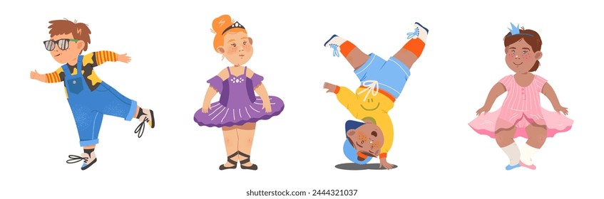 Energetic Children Dancing Moving to Music Rhythm Vector Set