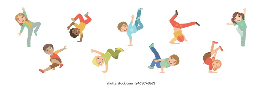 Energetic Children Dancing Moving to Music Rhythm Vector Set