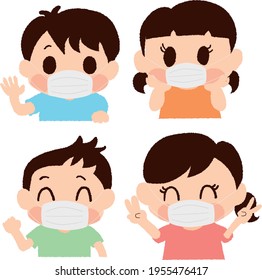 Energetic children wearing masks　（boygirl）